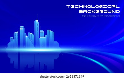 Eine futuristische Stadt mit einem hellen horizontalen technologischen Hintergrund