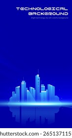 A futuristic city with a bright vertical technological background