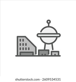 futuristic city filled outline icon. future city color line illustration.