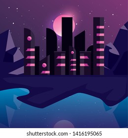 futuristic city night dark background