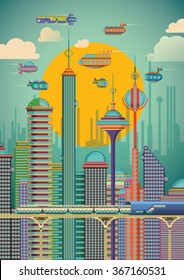 Futuristic city scene. Vector illustration.