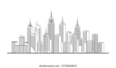 Ilustración vectorial futurista del horizonte de la ciudad que presenta edificios elegantes, formas geométricas y un fondo urbano refinado para uso creativo profesional