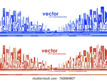 Futuristic City skylines at day and night, vector illustration
