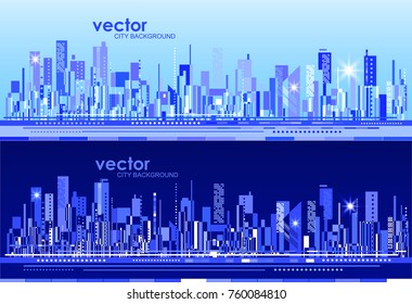 Futuristic City skylines at day and night, vector illustration