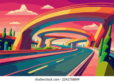 Futuristic city with ultra speed highways, vector illustration