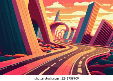 Futuristic city with ultra speed highways, vector illustration