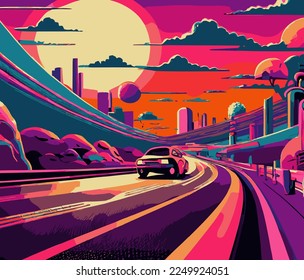 Futuristic city with ultra speed highways, illustration
