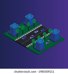 İsometric futuristic city vector with Letter D