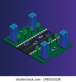 İsometric futuristic city vector with Letter E