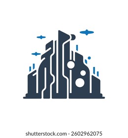 Futuristic Cityscape Icon On White Background