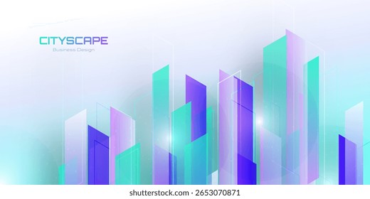 Futuristic Cityscape: Modern Business Skyline with Transparent Gradient Architecture