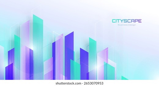 Futuristic Cityscape: Modern Business Skyline with Transparent Gradient Architecture