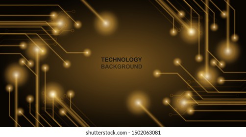 Futuristic clean technology concept background.  Gold circuit board , black background . vector.