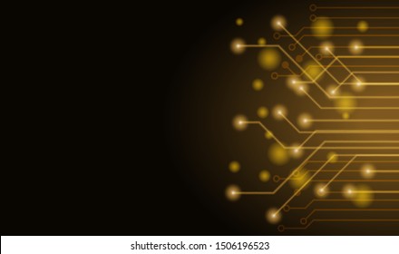 Futuristic clean technology concept background.  Gold circuit board , black background . vector.