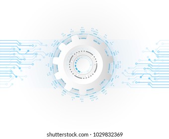 Futuristic clean technology concept,  white paper gear wheel technology circuit board. hi-tech, engineering ,  white-blue background