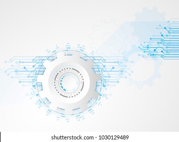 Futuristic clean technology concept,  white paper gear wheel technology circuit board. hi-tech, engineering ,  white-blue background