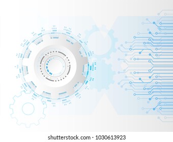 Futuristic clean technology concept,  white paper gear wheel technology circuit board. hi-tech, engineering ,  white-blue background
