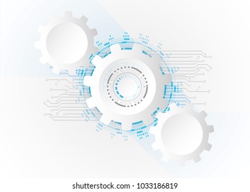 Futuristic clean technology concept,  white paper gear wheel technology circuit board. hi-tech, engineering ,  white-blue background.vector