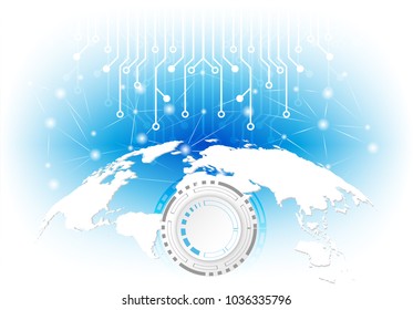 Futuristic clean technology concept,  white world map and circuit board. hi-tech, engineering ,  white-blue background .Vector