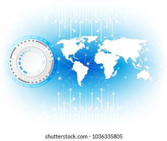 Futuristic clean technology concept,  white world map and circuit board. hi-tech, engineering ,  white-blue background .Vector