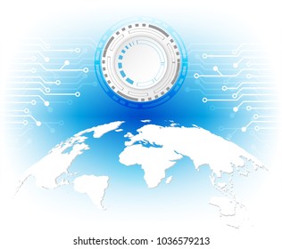 Futuristic clean technology concept,  white world map and circuit board. hi-tech, engineering ,  white-blue background .Vector