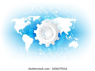 Futuristic clean technology concept,  white world map and circuit board. hi-tech, engineering ,  white-blue background .Vector