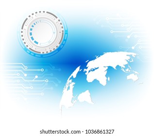 Futuristic clean technology concept,  white world map and circuit board. hi-tech, engineering ,  white-blue background .Vector