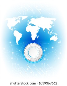 Futuristic clean technology concept,  white world map and circuit board. hi-tech, engineering ,  white-blue background .Vector