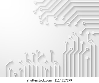 Futuristic clean technology concept.  white paper circuit board. hi-tech, engineering ,  white background ,light and shadow .vector
