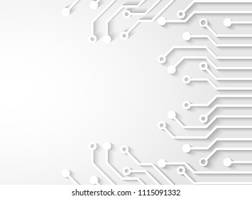 Futuristic clean technology concept.  white paper circuit board. hi-tech, engineering ,  white background ,light and shadow .vector