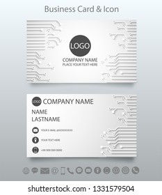 Futuristic clean technology modern creative business card template and icon.  Design with white circuit board. Vector.  