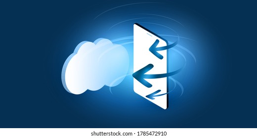 Futuristic Cloud Computing, Network Design Concept - Digital Connections, Technology Background with Mobile Phone, Arrow and Cloud