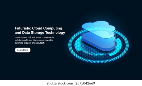 Futuristic Cloud Storage Solutions: Secure Data Transmission, Upload and Download Applications, Edge Computing Services, and Advanced Computing Systems. Vector.