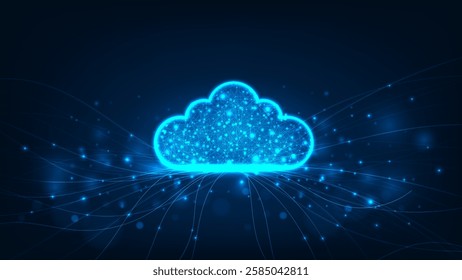 Futuristic cloud strorage internet cyber technology. Abstract cloud connection on blue background.