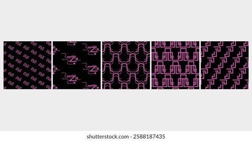 A futuristic collection of 5 seamless sci-fi grid patterns, perfect for gaming graphics, tech branding, and digital applications.
