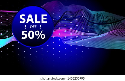 Futuristic color vector abstract background with bright light planets and stars cosmos banner with neon