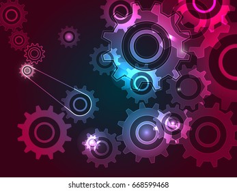 Futurista colorido Ruedas dentadas de fondo abstracto. Fondo de pantalla. Ilustración vectorial