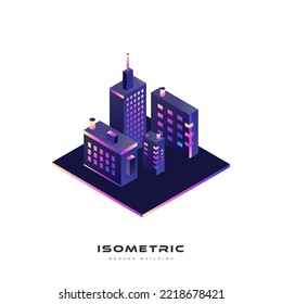 Futuristic and Colorful Isometric Building Vector Illustration. Real estate and Construction Industry Illustration