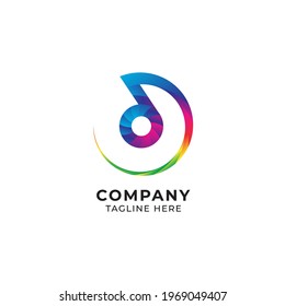Futuristic and Colorful Letter D Alphabet Music Logo Design. Initial and Musical Note logo concept isolated on white background. Rainbow Spectrum Multicolor Gradient.