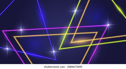 Futuristic Colorful Neon Background. Vector Illustration. Luminous Blue, Pink, Yellow And Orange Neon Lights With Abstract Shapes. Neon Laser Background For Wallpaper, Banner, Cyber Monday Sale Etc