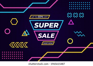 Futuristic Colorful Neon Glow in The dark Super Sale Banner Background Concept