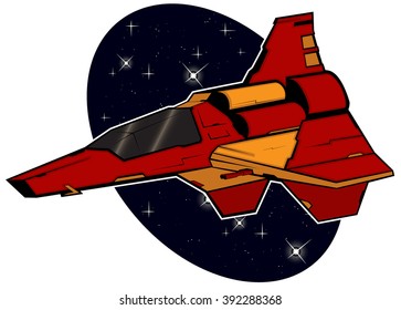 futuristic combat starship flying in space. abstract vector illustration