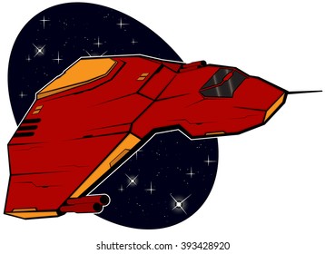 futuristic combat starship flying in space. abstract vector illustration