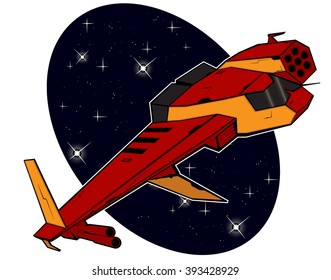 futuristic combat starship flying in space. abstract vector illustration