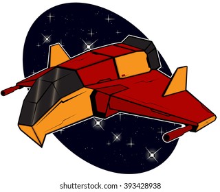 futuristic combat starship flying in space. abstract vector illustration