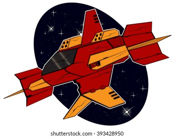 futuristic combat starship flying in space. abstract vector illustration