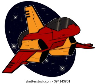 futuristic combat starship flying in space. abstract vector illustration