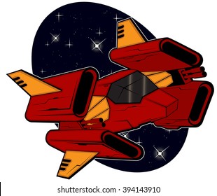 futuristic combat starship flying in space. abstract vector illustration