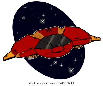 futuristic combat starship flying in space. abstract vector illustration