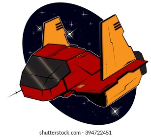 futuristic combat starship flying in space. abstract vector illustration